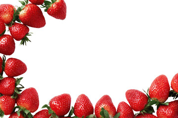 Fresh strawberries form a curved border against a black background.  Many ripe, red strawberries are clustered together, creating a frame around an empty space