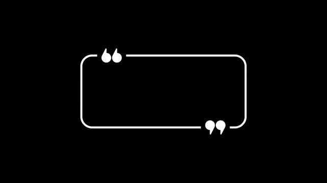 Rectangular quote mark graphic animation. Alpha channel. Transparent background motion design. 4K resolution