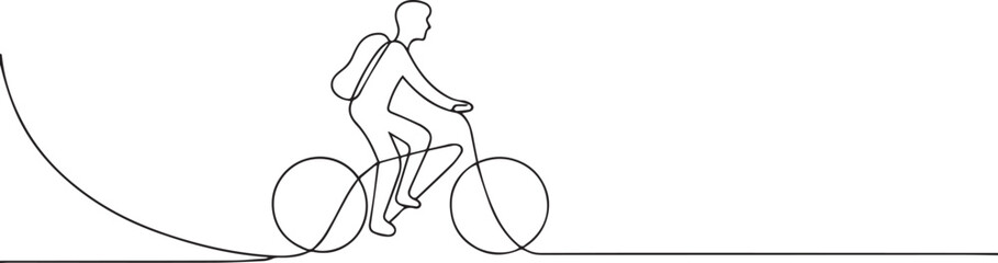 Man riding bicycle one continuous line art, Vector illustration, One line art, Line art graphic style