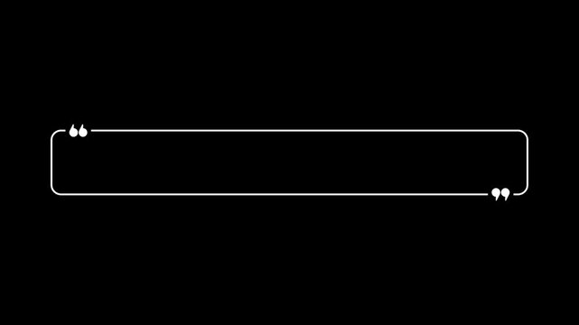 Rectangular quote mark graphic animation. Alpha channel. Transparent background motion design. 4K resolution