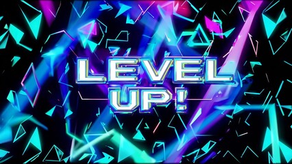 Level up by the background. Colorful text with a colorful text for gaming. Abstract digital excitement in progress. Enhance your skills in the context lifestyle.