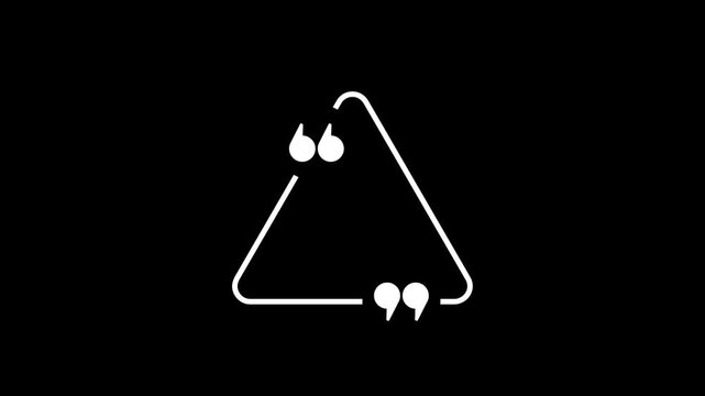 Triangle quote mark graphic animation. Alpha channel. Transparent background motion design. 4K resolution