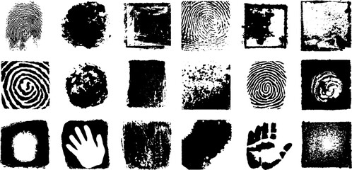 Fototapeta premium Black ink silhouettes of geometric borders and fingerprints for creative design