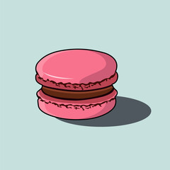 A Sweet Pink Macaron Or Macaroon Soft Glossy Finish Chocolate Cream Filling Vector Illustration