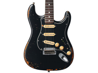 Relic black electric guitar with distressed finish png