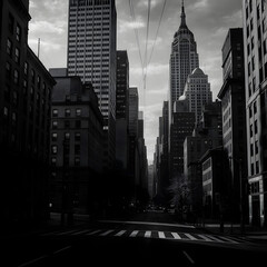 Black and White Cityscape with Skyscrapers