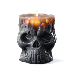 Naklejka premium Spooky halloween candle with a skull face and dripping wax. Great for themed decorations and spooky designs. 