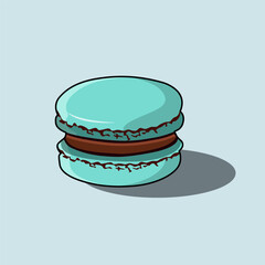 A Sweet Blue Macaron Or Macaroon Soft Glossy Finish Chocolate Cream Filling Vector Illustration