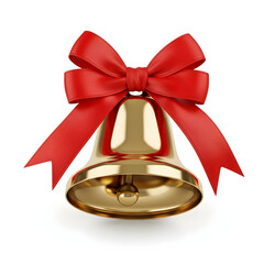 Polished Golden Bell with Red Bow — Classic Holiday Ornament

