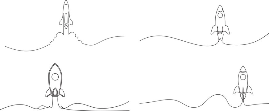 Set of rocket one continuous line art, Vector illustration, One line art, Line art graphic style
