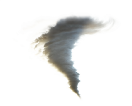 Swirling white cloud formation resembling a tornado on background storm weather isolated on a transparent background