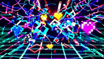 gaming neon pixel hearts