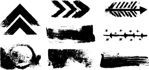 Black ink silhouettes and grunge chevron arrows for creative design