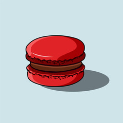 A Sweet Red Strawberry Macaron Or Macaroon Soft Glossy Finish Chocolate Cream Filling Vector Illustration