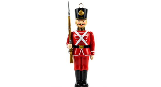 Traditional Toy Soldier Figurine in Red Uniform Holding Rifle, Transparent Background
