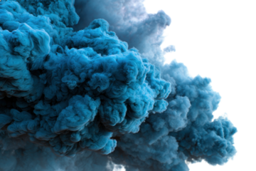 Blue smoke cloud transparent PNG, isolated background cutout. Thick color smoke bomb screen effect