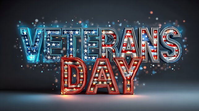 Veterans day patriotic display with glowing lights and american flag design elements