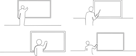 Set of teacher teaching one continuous line art, Vector illustration, One line art, Line art graphic style