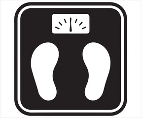 Black silhouette of weighing scale with footprints isolated on white background, vector illustration symbolizing weight, health, fitness, measurement, obesity, diet, lifestyle, wellness, balance, and 