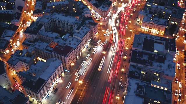 city traffic night aerial