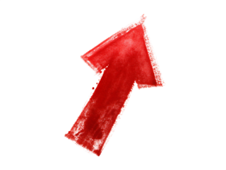 Red arrow pointing upward isolated on a transparent background
