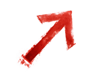 Red arrow pointing upwards isolated on a transparent background