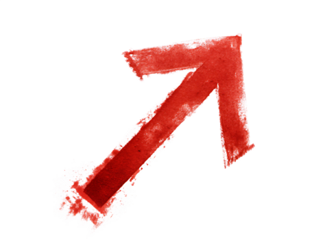 Red arrow pointing upwards isolated on a transparent background