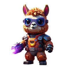 Cute llama character in futuristic gear