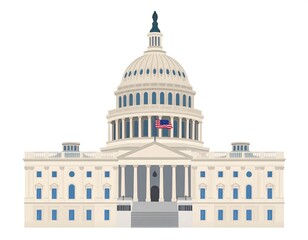 Artistic rendering of the United States Capitol Building with waving flag