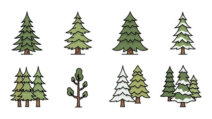 Vector Illustration of Trees and Leaf Icon Set Green Herb Simple Graphic Pictogram Collection