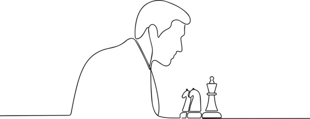 man playing chess one continuous line art, Vector illustration, One line art, Line art graphic style