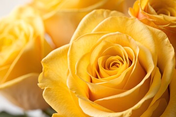 Golden Bloom: A macro view of a radiant yellow rose showcases its exquisite form and delicate petals, inviting us to appreciate its singular beauty.