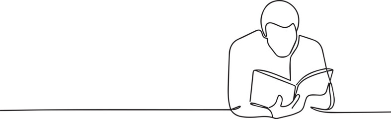 Man reading a book one continuous line art, Vector illustration, One line art, Line art graphic style