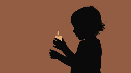 Child holds a glowing candle in the darkness, a symbol of hope, memory and peace for solemn moments