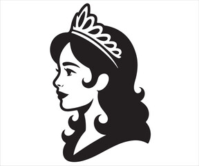 Silhouette of elegant woman with crown isolated on white, queen and royalty vector