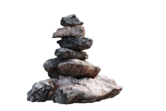 Rock pile cairn hiking route mark PNG cutout isolated on transparent 