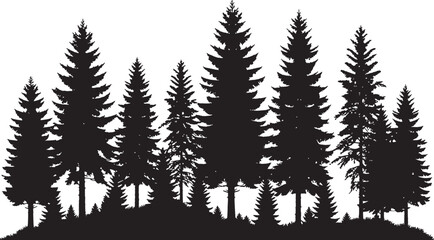 Obraz premium Vector art of a silhouette of a dense forest of pine and evergreen trees isolated on a transparent background