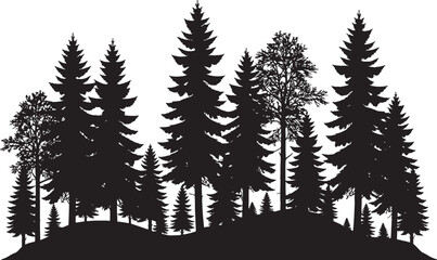 Obraz premium Dense Pine Forest Silhouette Vector with Trees, Branches, and Nature Background
