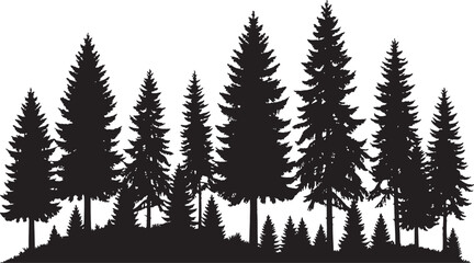 Fototapeta premium Dense Pine Forest Silhouette Vector with Trees, Branches, and Nature Background