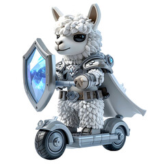 Cute llama warrior on scooter