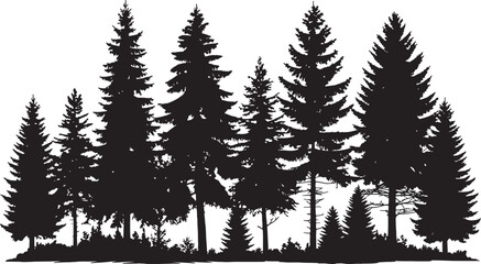 Fototapeta premium Pine tree silhouette. Forest landscape shape. Black nature outline. Evergreen vector symbol.