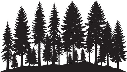 Obraz premium Vector art of a dense silhouette of various pine trees isolated on a transparent background