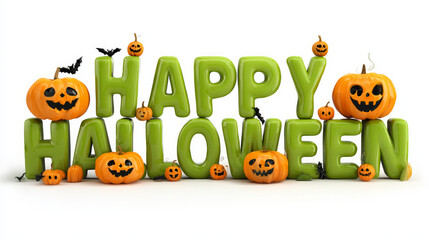 Pumpkins and green Halloween words and phrases. isolated against a white backdrop. This is a component of a collection that also contains symbols, numerals, and alphabet letters.
