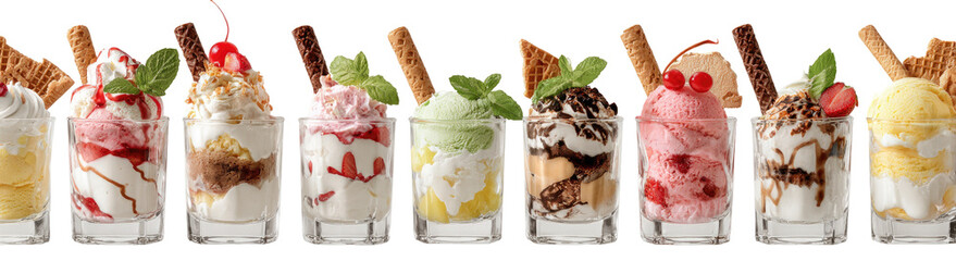 Assorted layered desserts in small glasses