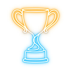 Neon Glowing Trophy with Continuous Line Art for Success and Achievement isolated transparent background PNG