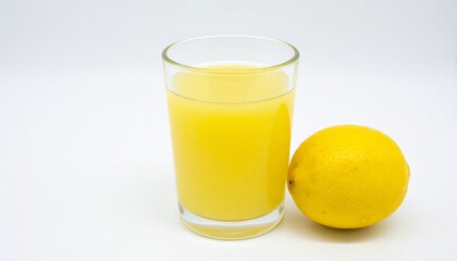 Freshly squeezed lemon juice in a clear glass isolated on white background for vibrant and clean beverage concept