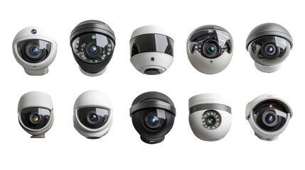 Surveillance smart cameras isolated on transparent background