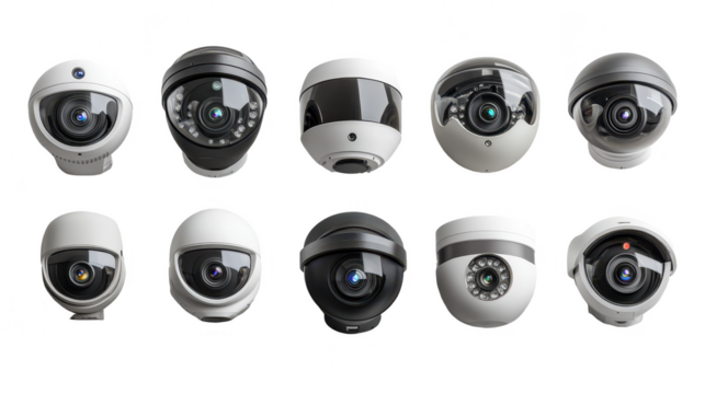 Surveillance smart cameras isolated on transparent background