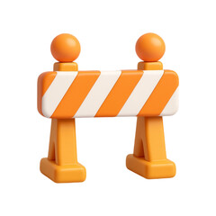 Orange and white striped construction barrier isolated on transparent background