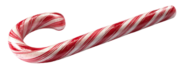 A candy cane, red and white striped, curved and angled